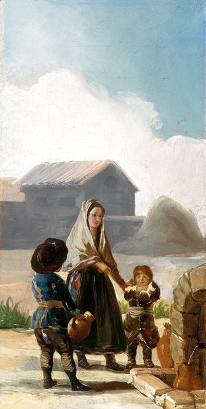 Goya - A woman and two children by a fountain