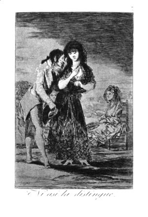 Goya - Caprichos  Plate 7  Even Thus He Cannot Make Her Out