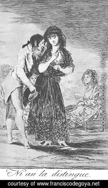 Goya - Caprichos - Plate 7: Even Thus he Cannot Make her Out