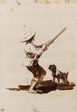 A Hunter loading his Gun, accompanied by his dog