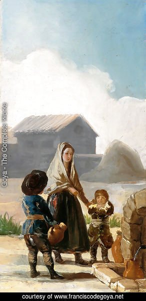 Goya - A woman and two children by a fountain