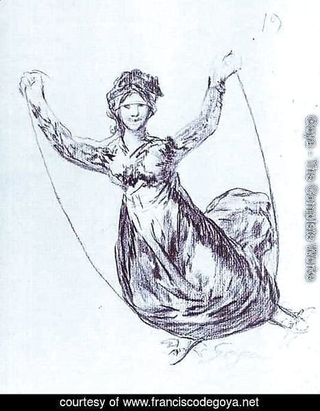 Young Witch Flying with a Rope